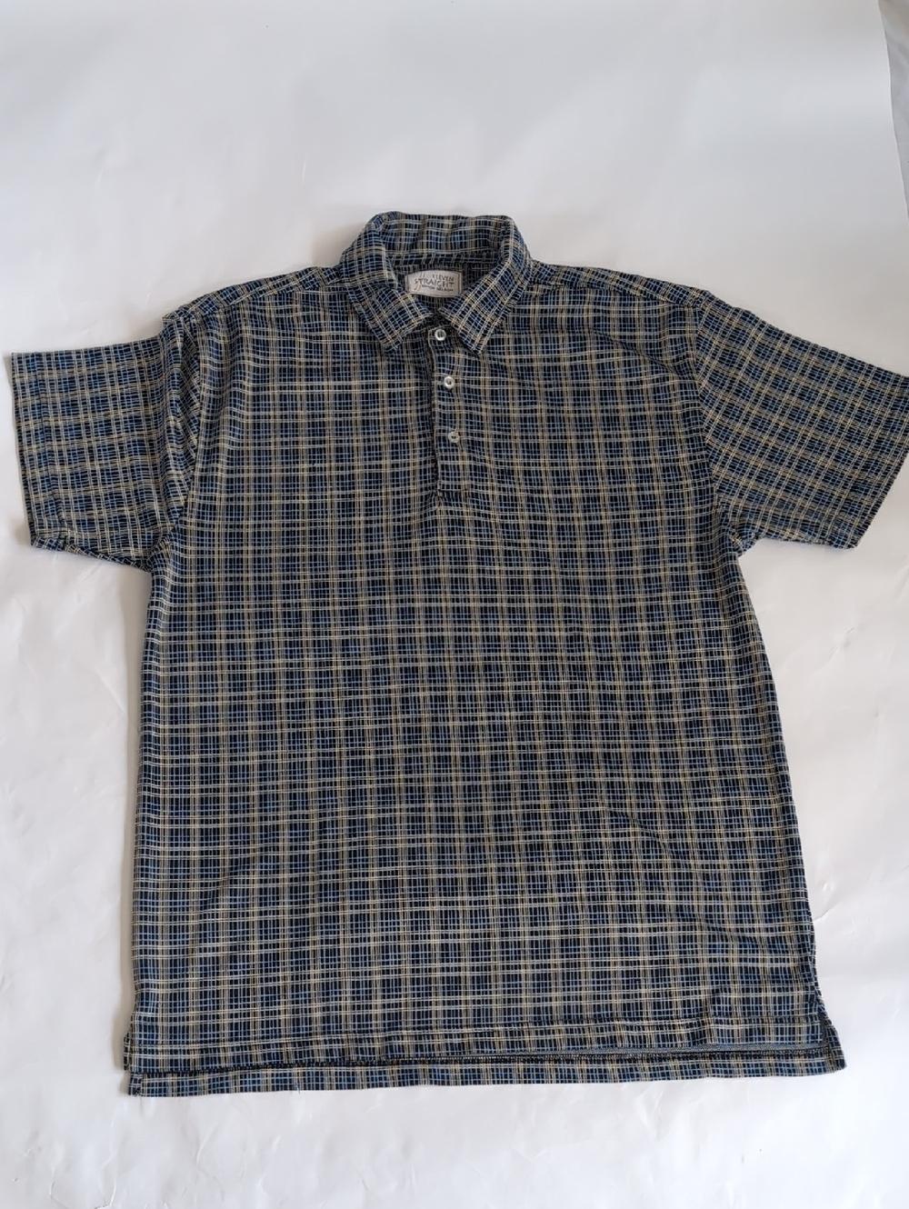 Classic Plaid Short-Sleeve Polo in Navy and Cream
